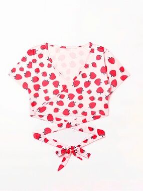 SHEIN Light Pink Strawberry Print Wrap Crop Top Stretch Medium